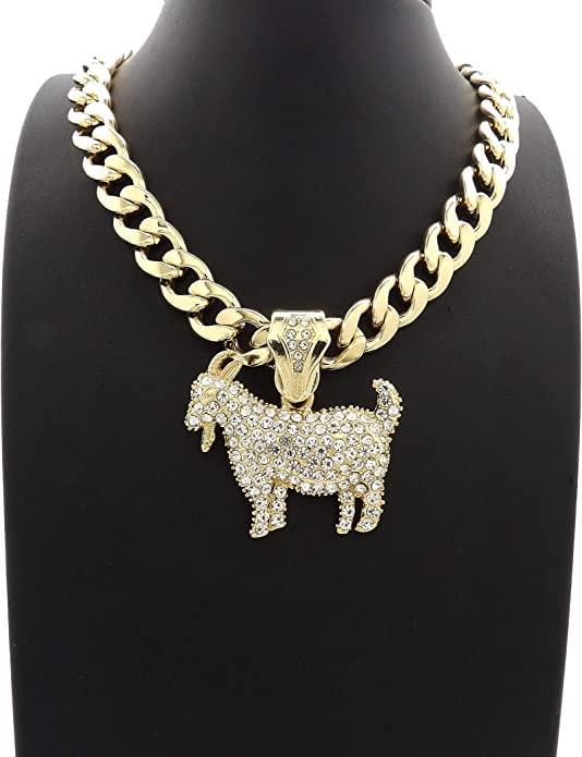 MENS ICED OUT HIP HOP GOAT PENDANT BOX, ROPE, CUBAN CHAIN NECKLACE2