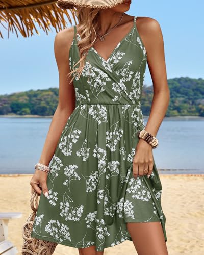 Image of STYLEWORD Womens Sundress Summer Floral Wrap V Neck Backless A-Line Casual Beach Midi Dress