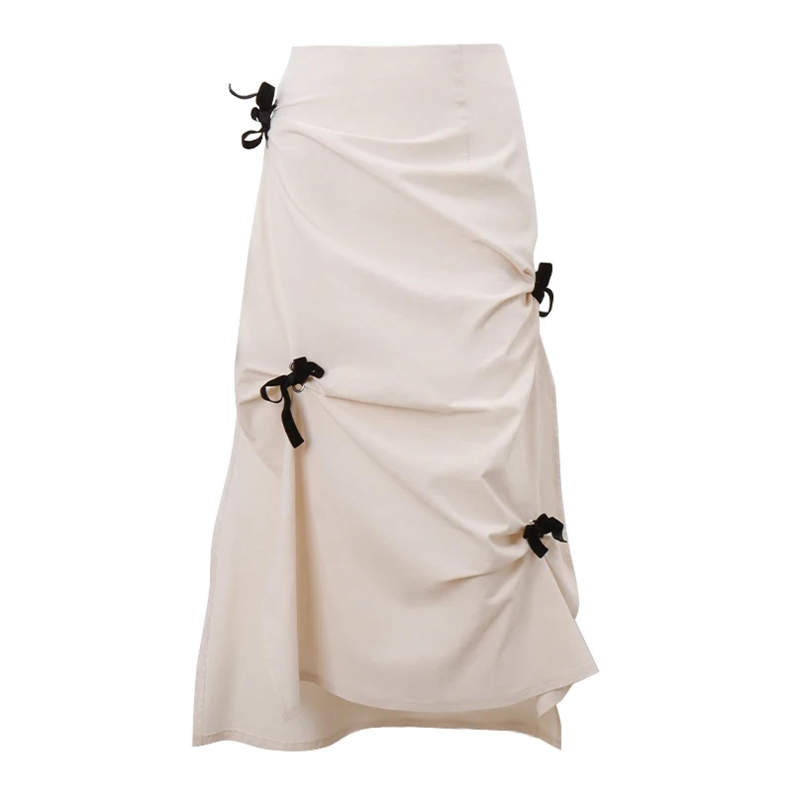 Falda Mujer Larga Cintura Alta Elástica Plisada Skirt Faldas Largas con Lazo, Informales, De Cintura Alta Y con Cremallera En La Espalda