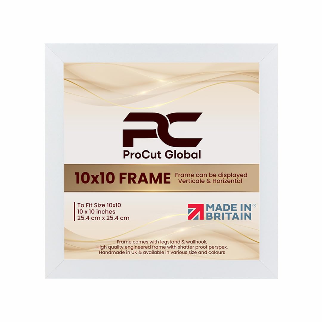 Procut Global 10X10 White Picture Frames – Sleek Wooden Photo Frame with Shatterproof Perspex for Wall or Tabletop – Perfect for Posters, Certificates, Prints–Multiple Sizes & Colors Available