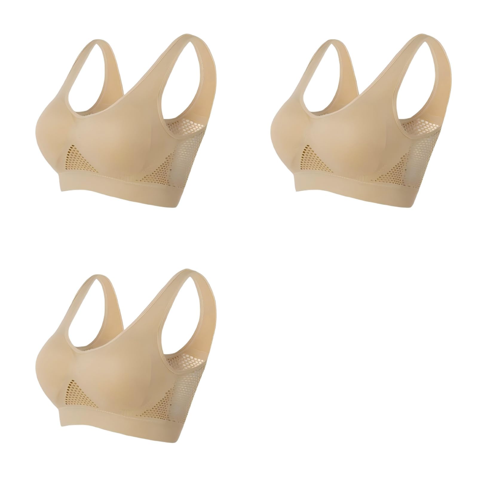 Sujetador Yoga 3 Pack Mujeres Hueco De Malla Lateral Deportivo Sin Alambre Costuras Acolchado Más Tamaño Chaleco Activo Diario-3 Beige-m