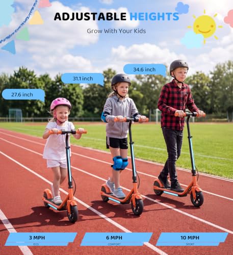 Image of Electric Scooter for Kids Ages 6-12, 150W Motor,10 Mph Max Speed, LED Display, K2-2 Speeds (6 /10 MPH), K2 Pro /K6-3 Speeds, Magnetic Charging, Colorful Light, Dual Brake Scooter for Girls Boys
