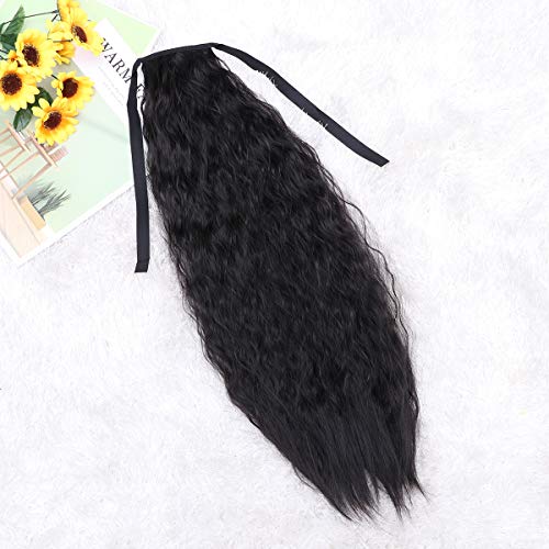 Lurrose 1 peça peruca de cabelo encaracolado de milho comprido fita rabos de cavalo com cordão peruc