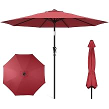 HOMSHADE 9ft Outdoor Patio Umbrella - Market Table Pool Deck Umbrella UPF50+ UV Protection with Push Button Tilt, Crank and 8 Sturdy Ribs Red, No base