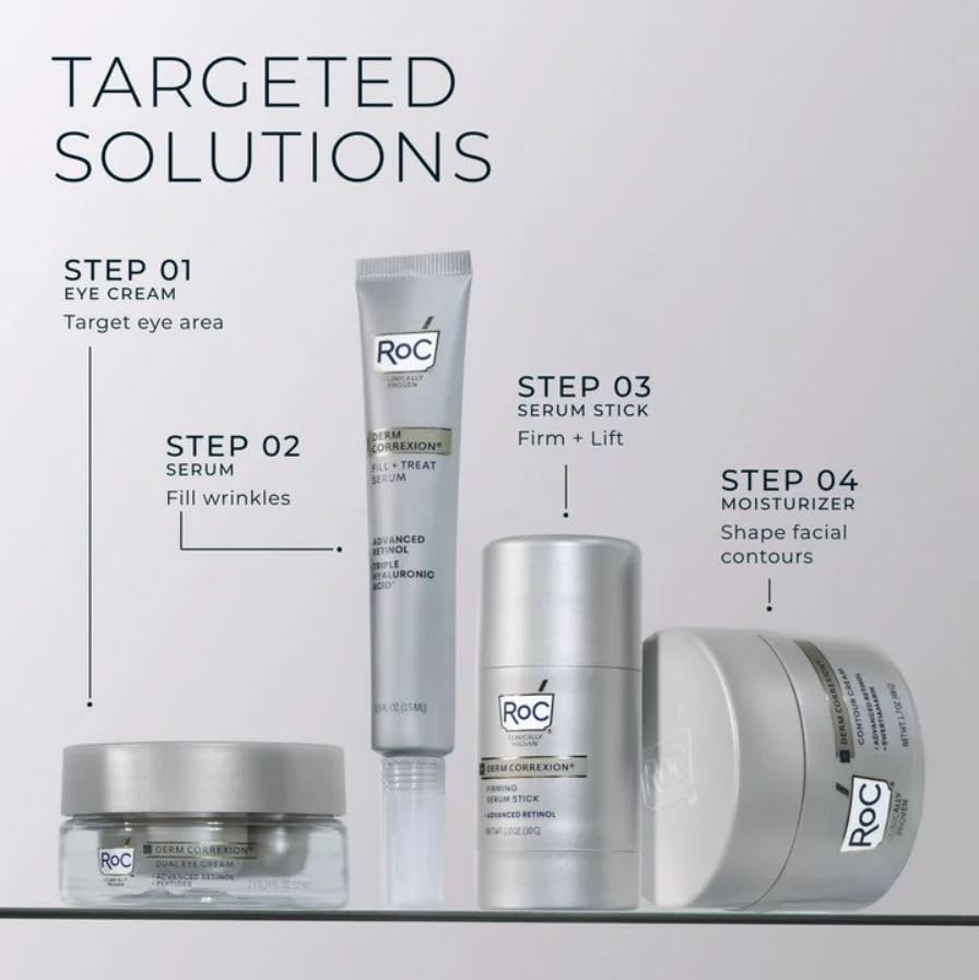 RoC Derm Correxion Face and Neck Contour Cream, Anti-Aging, Firming and Lifting, 1.7oz, With Retinol and Hyaluronic Acid, For Normal and Mature Skin, Fragrance-Free