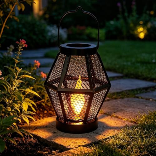 Lanterne solaire suspendue pour terrasse et jardin au design vintage effet flamme