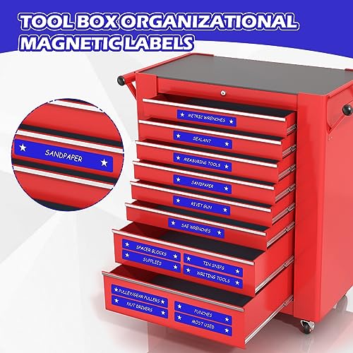 Image of Tenare Magnetic Tool Box Labels, 66 Pcs Toolbox Drawer Labels for Steel Chests, 4.5 x 0.75 Inch Organizer Magnets for Cabinets and Garage Storage(Blue)