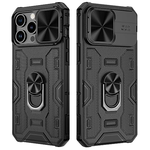 VEGO for iPhone 15 Pro Max Case, iPhone 15 ProMax Kickstand Case with Slide Camera Cover Built-in 360° Rotate Ring Stand Magnetic Shockproof Phone Cover Case for iPhone 15 Pro Max 6.7