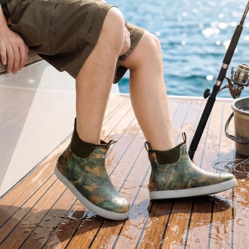 Image of Men's Deck Boots, Deck Shoes Waterproof Rain Boots, Saltwater Fishing Ankle Boots, Non-Slip Rubber Garden Muck Boots for Gardening Boating Camping Sailing Fishing