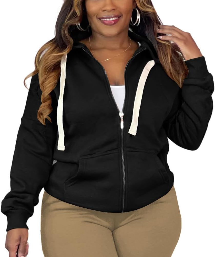 Women's Plus Size Casual Hoodies Sweatshirt Long Sleeve Full Zipper Track Tops Athletic Jackets with Pockets - Image 5