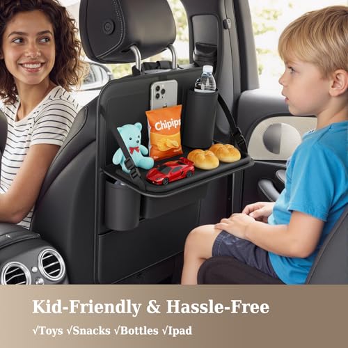 Image of Coverado Car Backseat Organizer with Tablet Tray, Nappa Leather Organizer for Car Seat Back, Waterproof Car Seat Organizer with Touch Screen, Seat Protector Kick Mats for Kids