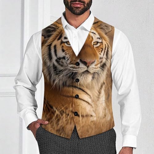 Tiger Men's Suit Vest Slim Fit Business Dress Party Pattern Waistcoat Vest Top2