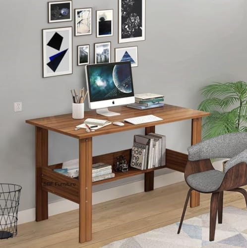 Image of SBF Furniture Engineered Wood Computer Desk with One Tier Shelves Laptop Study Table for Office Home Workstation Writing Modern Desk (ST-004 /90 x 50 x 77 cm) (Yellow)