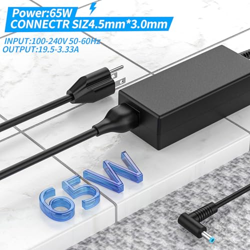 Image of 65W AC Charger Compatible with HP ProBook 450 G5 G6 G7 G8 G9 G10 ProBook 470 430 G8 440 445 640 650 G2 G3 G4 G5 G6 EliteBook L25298-001 L25298-003 TPN-LA16 19.5V 3.33A Laptop Power Supply Adapter