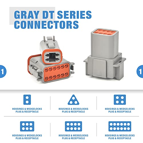 Iwiss Deutsch Dt Connector Kit In 2,3,4,6,8,12 Pin Way, Ip67 Rated Gray Waterproof Housing, Deutsch Size 16 Solid Contacts, Dt Connector Removal Tool, Automotive Electrical Connectors 519 Pieces #TOP2