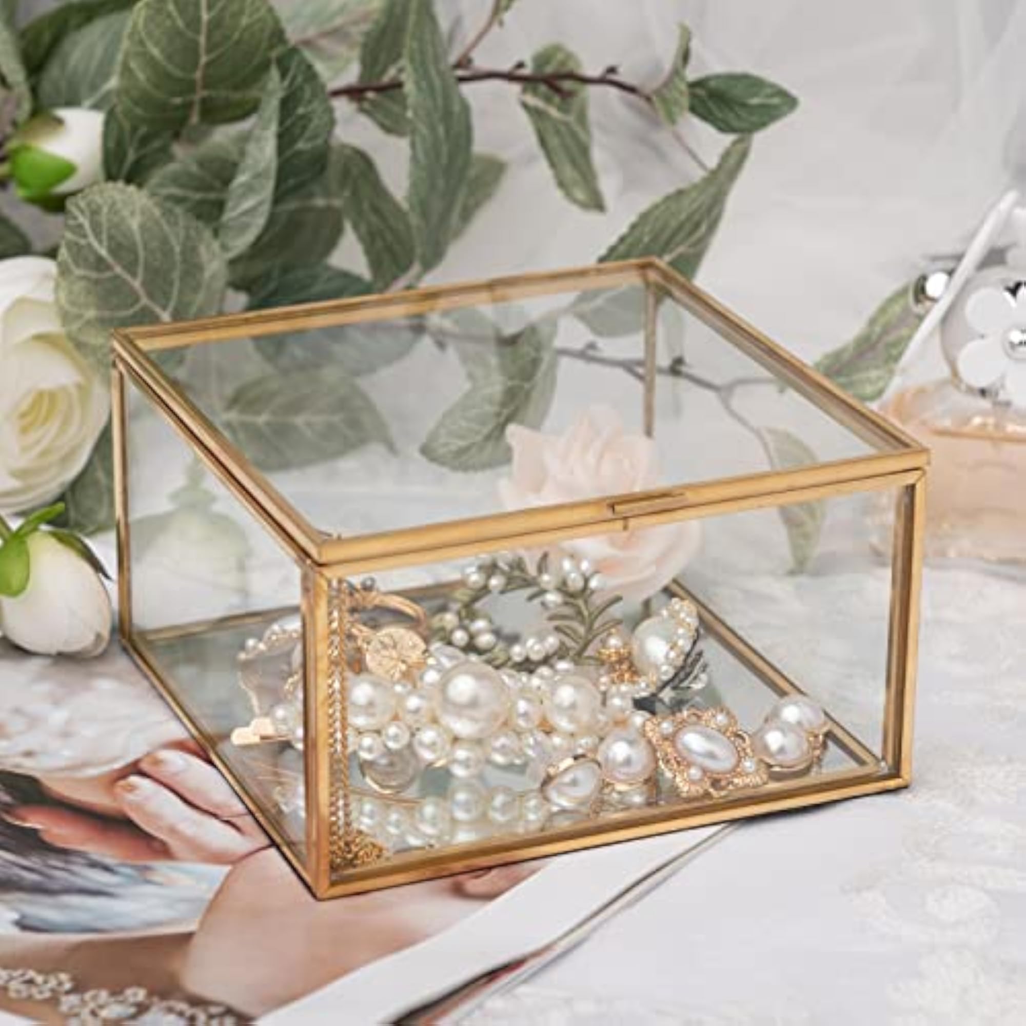 Geometric Square Glass Organizer, Elegant Storage Box