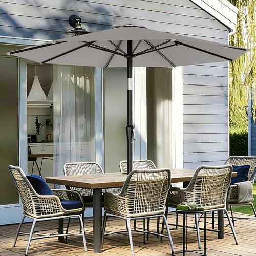 Image of AreShark 9 FT Patio Umbrella for Outdoor, Outdoor Table Umbrella with Push Button Tilt and Crank, Outdoor Patio Umbrellas with 8 Sturdy Ribs for Market, Garden, Pool (Light Gray)