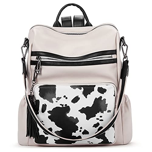 Image of CLUCI Backpack Purse for Women Fashion Leather Designer Travel Large Ladies Shoulder Bags with Tassel, Off-white Milk Pattern, Large,