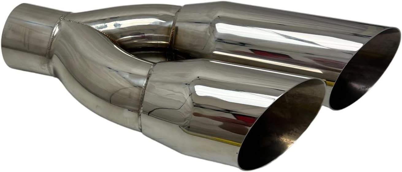Exhaust Tip 3.00" Inlet 4.00" Dual Outlet 18.00" Long WDSW40018-300-HP-SS 304 Stainless Single Wall Sideways Slant Wesdon Exhaust Tip