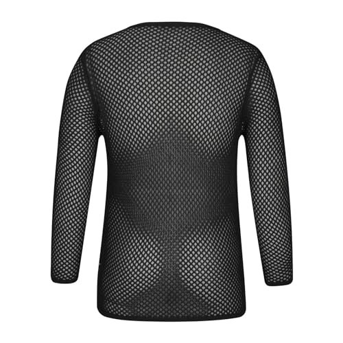 Men Fishnet Shirt Mesh See Through Mens Fishnet Tops Fashion Long Sleeve Sexy Crew Neck Muscle T-Shirt Net Undershirt3