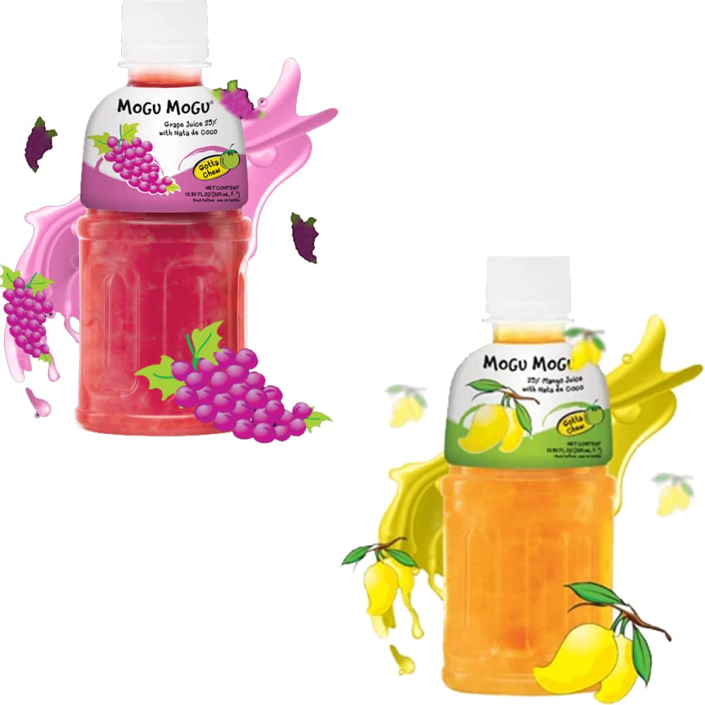MOGU MOGU Fresa, lichi, mango, melón, sandía, uva, naranja, piña colada y jugo de coco, sabores de frutas de 320 ml x 15 botellas
