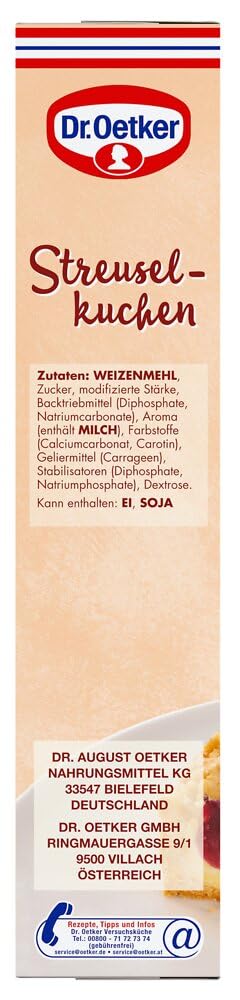 Dr. Oetker Streusel Kuchen, 8 x 485 g, Backmischung für Streuselkuchen mit Kirschen & Puddingcreme, gelingsichere Zubereitung, vegetarisch