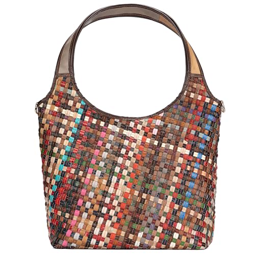 Women's Mosaic Tote Bag Genuine Leather Purses For Women Handwoven With Unique Design Stylish & Colorful Shoulder Bag