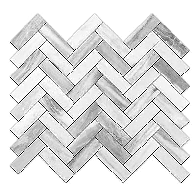 STICKGOO Herringbone Peel and Stick Backsplash, 10 Sheets Marble Grey Look Stick on Backsplash for Kitchen Wall Decor, PVC Self Adhesive Tiles