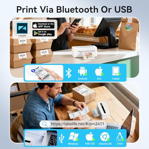 Image of TATTMUSE Bluetooth Thermal Label Printer, 4X6 Shipping Label Printer for Small Business, Thermal Printer Scanner Accessories Compatible with Phone, iOS, Android, Windows, Mac, Amazon, Shopify