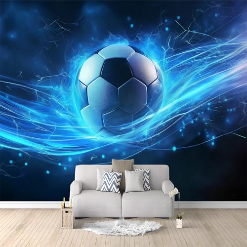 Wallpaper Murals Blue Football Star 250x175 cm 3D Art Photo Wallpaper, HD Print Wall Mural Giant Poster, Modern Living Room Bedroom Kids Room Backdrop Wall Decor