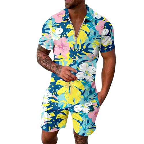 Traje de dos piezas para vacaciones de hombre con camisas informales transpirables y shorts