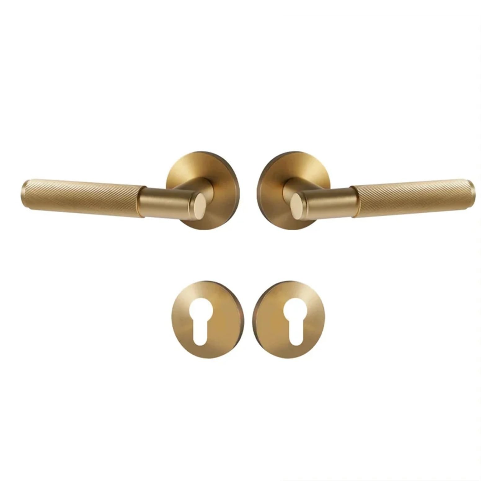 OPTEPYOE Brass Knurled Door Lock Handle Set Black Indoor Double Wooden Lever(Gold-Dummy)