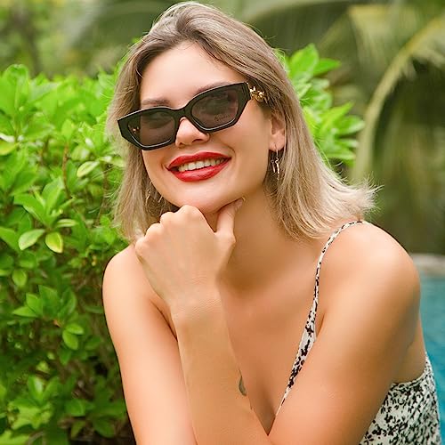 Dollger Retro Cat Eye Sunglasses for Women Hexagon Narrow Rectangle Frame Metal Chain Arm Luxury Sunglasses2