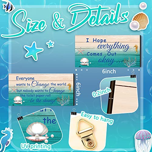 Jetec 2 Pieces Funny Bathroom Decors Bathroom Rules Sign Plaque Wooden Funny Bathroom Decor Sign Guest Hanging Wall Art Decorative Signs Rustic Wall Art (Blue,Ocean Style) - Image 3