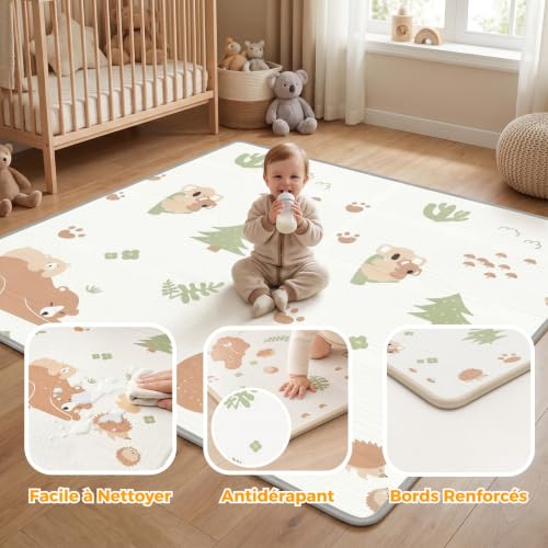 Parc bébé sécurisé 150x150cm stable avec ventouses et tapis - 4