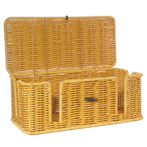 Cable Management Box, Rattan Cord Organizer Box, 4 Open Slots Cords Hider, Under Desk Cable...