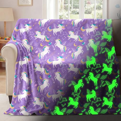 Yoofoss Glow in The Dark Blanket Unicorn Blanket for Girls Kids Age 1-12 Magical Unicorn Fleece Throw Super Soft Toddler Blanket for Bed Sofa Decor for Kids & Toddlers 40x50