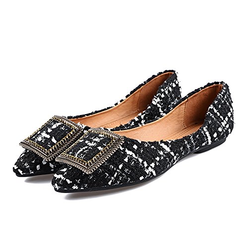 Meeshine Womens Classic Pointy Toe Ballet Flats Slip On Plaid Dress Flat Shoes Black Us 10 #TOP1