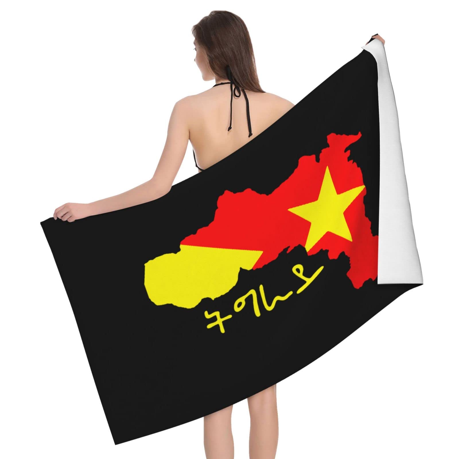 Lsjuee Tigray Flag Map Microfiber Bath Towel Absorb Water Quick Dry Bath Towel, for Beach, Swimming Pool, Camping