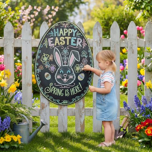 MotiMind 1 Pcs Giant Outdoor Chalkboard for Kids 21.3 x 15.9 Inch Suitable Indoor Use, Easter Egg School Chalkboard Large Black Panels Weatherproof for Wall Back to School Decorations (Easter Egg)