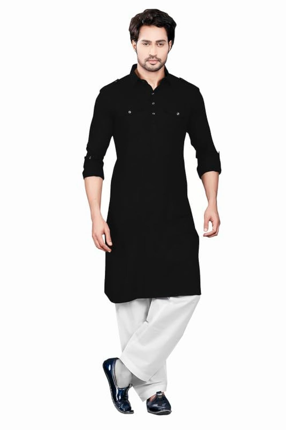 Be Active Men's Solid Pathani Black Kurta Set || Men Kurta Pajama || Men Kurta Pajama Set || Kurta Pajama For Men (Rfsp0002 1 (Black)-Xxl)