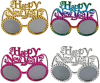 REDSTAR 4 x Happy New Year Party Glasses NYE 2023 Gold, Silver, Pink and Rainbow New Years Eve Party Decorations Graduation Celebration Party Favour Photo Booth Props