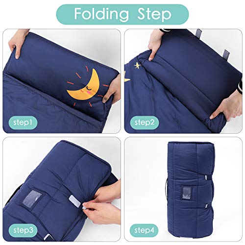TILLYOU Toddler Nap Mat with Pillow for Boys Girls, Moon Sky Theme, Soft Warm Kids Sleeping Bag Sack for Daycare, Preschool and Kindergarten, Ages 2-4 Years, Navy - Thumbnail 5
