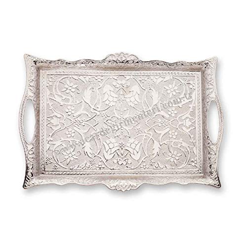 Havluland Decorative Metal Serving Tray Square 14.50" Tea Trays Bathroom Organizer Vanity Tray Marble Tray Bar Trays Vintage Tray Coffee Serving Trays - Silver #TOP1