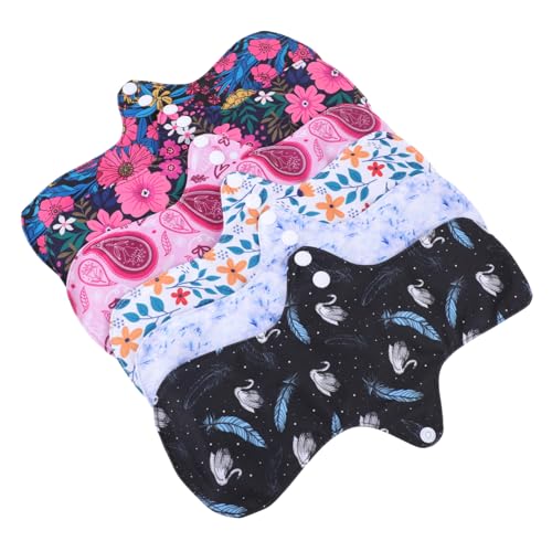 DEARMAMY 6 piezas Uds Compresas Menstruales Reutilizables para Mujer Almohadillas de Fibra Transpirable con Botón Fijo y Alas Absorbentes y Duraderas para Uso Diario y Viajes