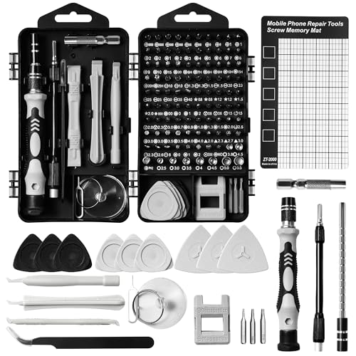122 in 1 Feinmechaniker Werkzeug Set, Handy Reparatur Werkzeug Set mit 101 Feinmechaniker Schraubendreher Bits für PC Computer iPhone Laptop Tablet PS5 Xbox Uhren Kamera Brillen (Grau)
