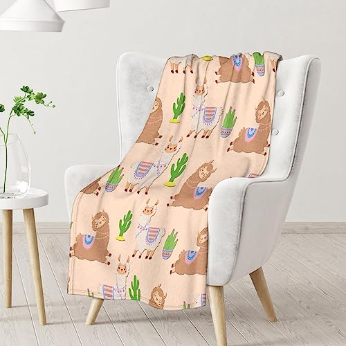 Blanket for Girl Boy - 40x50 Inches Cute Llama Throw Gifts - Brown Soft Fuzzy Blankets for Bed, Couch & Living Room