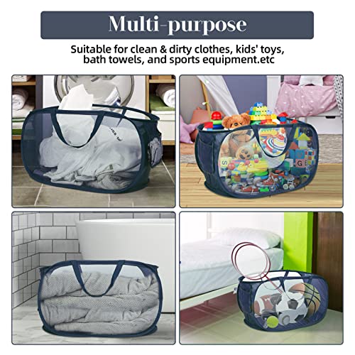 Image of 4 Pcs Durable Collapsible Laundry Baskets, Foldable Laundry Basket Large Opening, Pop Up Laundry Hamper with Pocket, Clothes Hamper with Handles for Laundry, Bathroom, Kids Room, Dorm or Trave