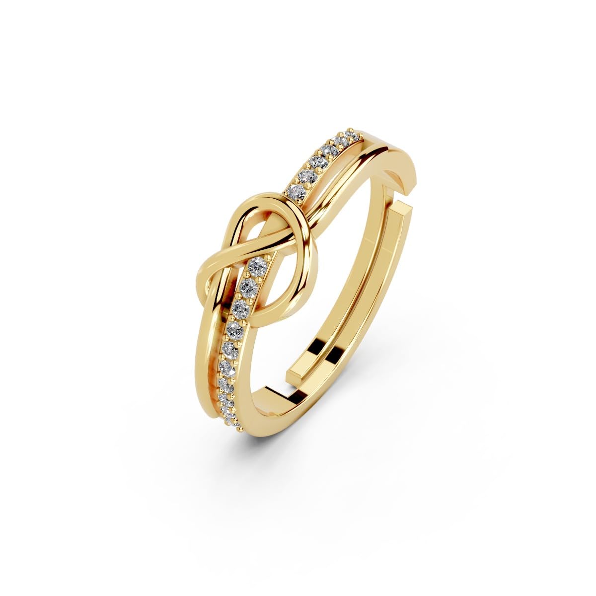 925 Sterling Silver 24K Gold Plated Knot Design Promise Ring for Women with Cubic Zirconia – Adjustable Elegant Jewelry for Wedding, Anniversary & Valentine’s Day Gift