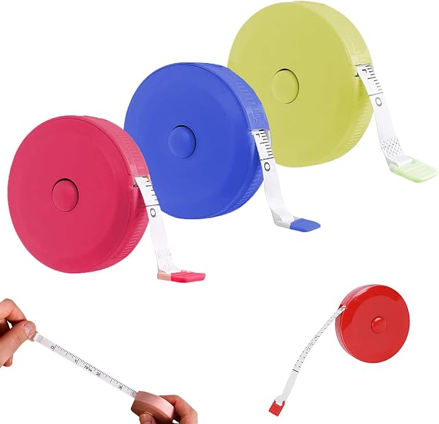 acdokuk 3 Pieces Tape Measure, Retractable 60"Double Scale Soft Tape 150CM 60inch Measure Sewing Tailor Measuring Tape for for Body Fabric Sewing Tailor Cloth Knitting(Red, Blue, Yellow